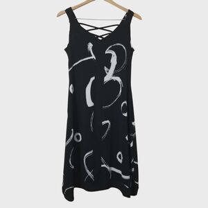 Chic Black and White Abstract Midi Artex Fashions Dress Size Small